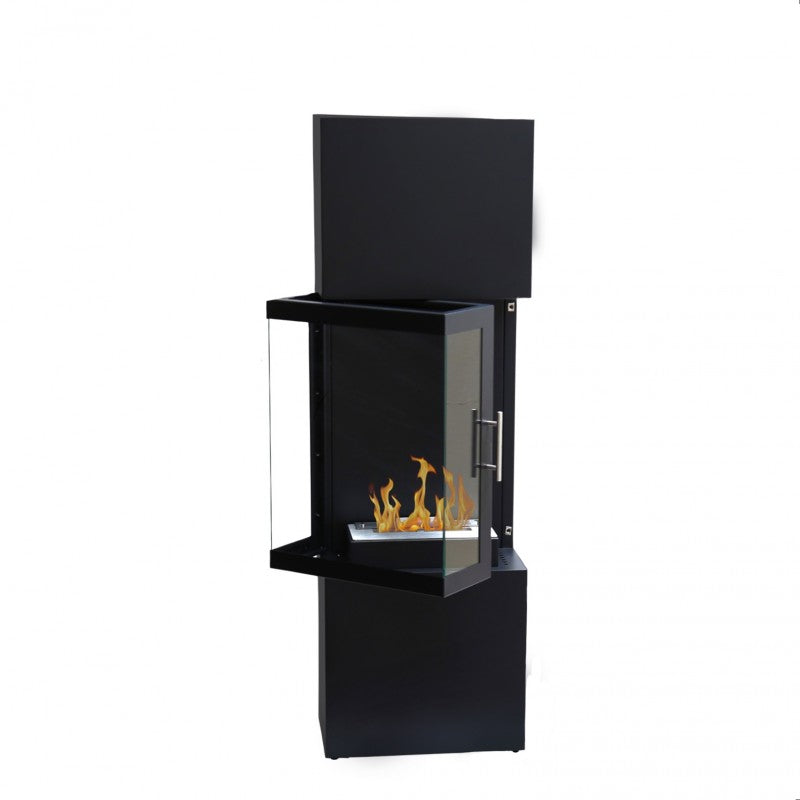 Freistehender Bioethanol Standkamin Standofen Dreiseitiges Design Glastür Geöffnet - AVELLINO in Schwarz